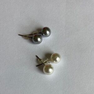 Elegant Silver and White Faux Pearl Stud Earrings
